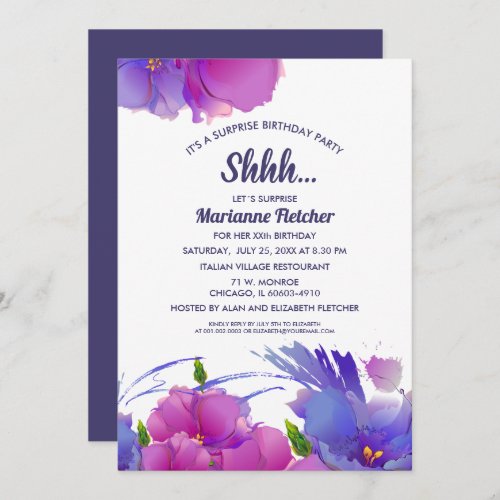 Surprise Birthday Party Watercolor Floral Invites