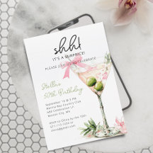 Surprise Birthday Party Watercolor Martini Glass