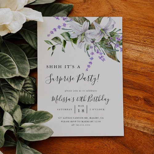 Surprise Birthday Party White Floral Invitation