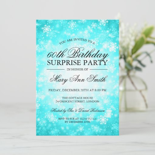 Surprise Birthday Party Winter Turquoise Invitation | Zazzle