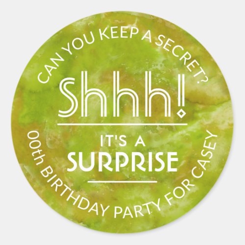 Surprise Birthday Party Yellow Green Watercolor Classic Round Sticker