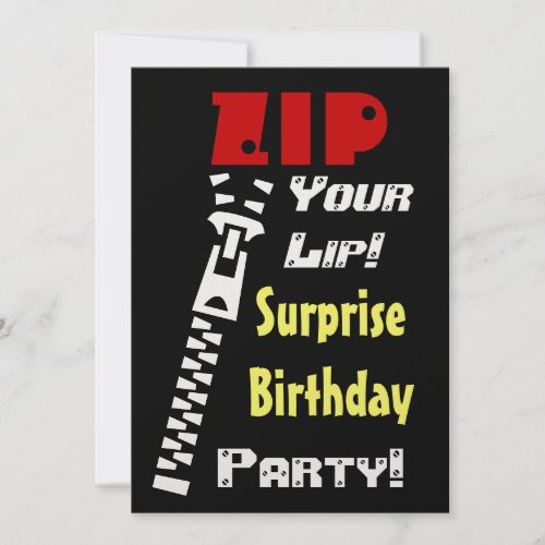 SURPRISE Birthday Party Zip Your Lip Template Custom Invite