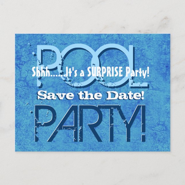 SURPRISE Birthday Pool Party Save the Date V064 Announcement Postcard (Front)