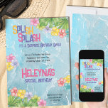 Surprise Birthday Pool Party Summer Invitation<br><div class="desc">Surprise Birthday Pool Party Invitation with summer vibe and quirky typography. Watercolor design with cool blue,  rippling water framed with tropical flowers,  monstera and palm leaves. Easy to edit template suitable for any age.</div>