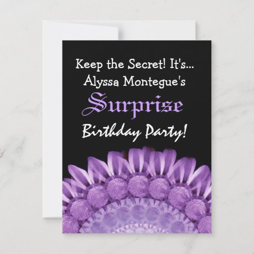 SURPRISE Birthday Purple Flowers Custom Name S303 Invitation