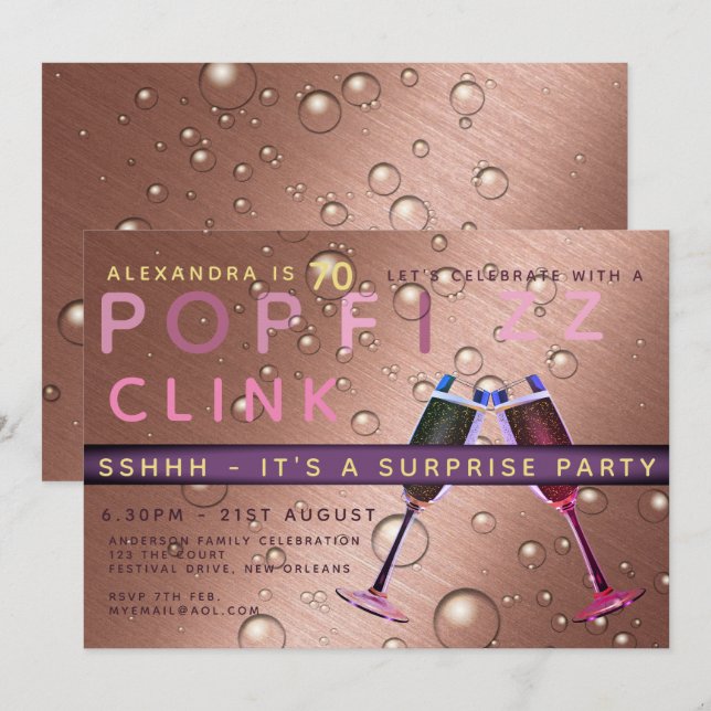 Surprise Birthday Rose Gold Champagne ANY AGE Invitation (Front/Back)