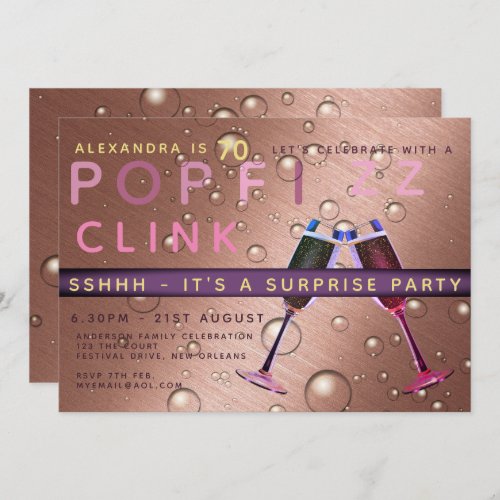 Surprise Birthday Rose Gold Champagne ANY AGE Invitation