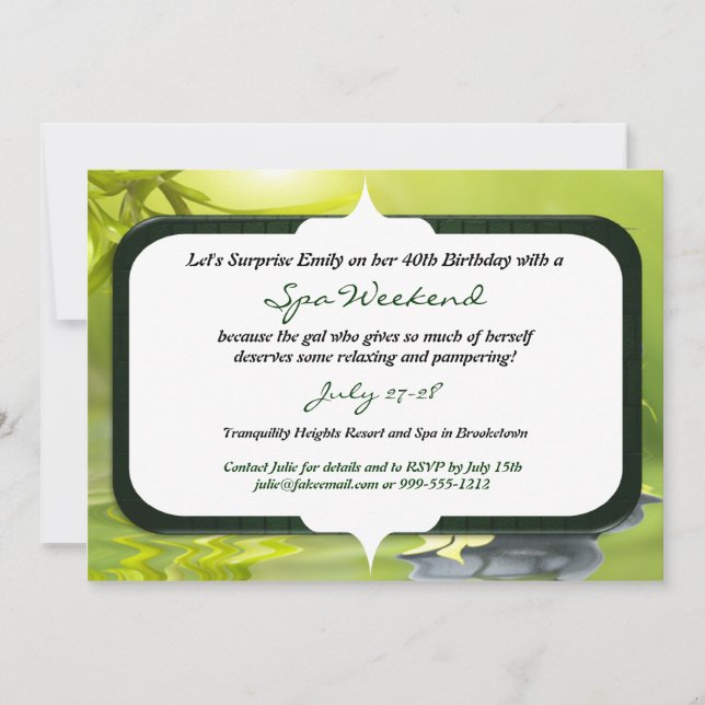 Surprise Birthday Spa Weekend Invitations (Front)