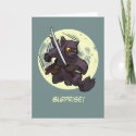 Surprise! Black Cat Ninja Flying Kick Cartoon Card