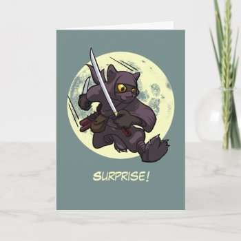 Surprise! Black Cat Ninja Flying Kick Cartoon Card by NoodleWings at Zazzle