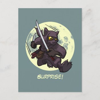 Surprise! Black Cat Ninja Flying Kick Cartoon Postcard by NoodleWings at Zazzle