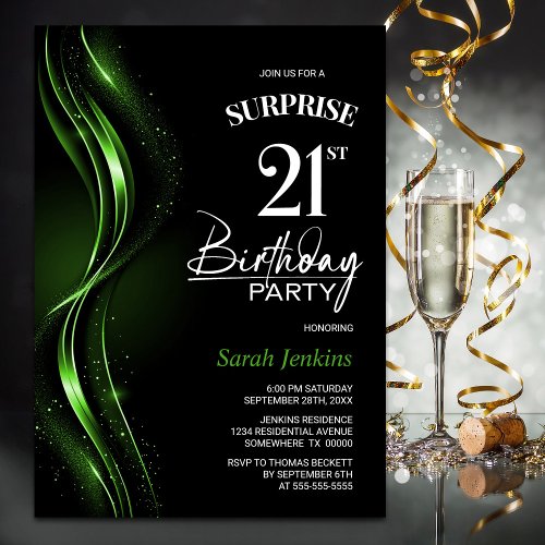 Surprise Black Green 21st Birthday Party