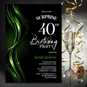 Surprise Black Green 40th Birthday Party Invitation