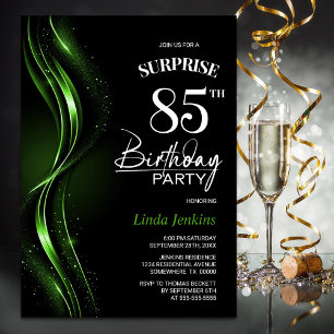 Surprise Black Green 85th Birthday Party Invitation