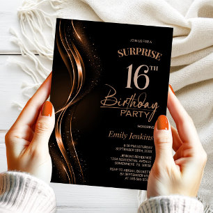 Surprise Black Orange 16th Birthday Party Invitation