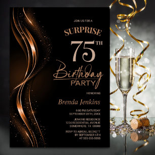 Surprise Black Orange 75th Birthday Party Invitation