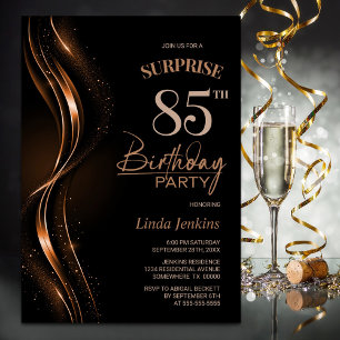 Surprise Black Orange 85th Birthday Party Invitation