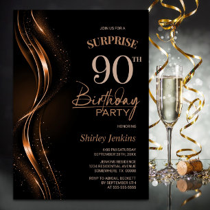 Surprise Black Orange 90th Birthday Party Invitation
