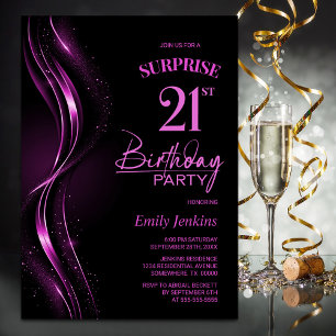 Surprise Black Pink 21st Birthday Party Invitation