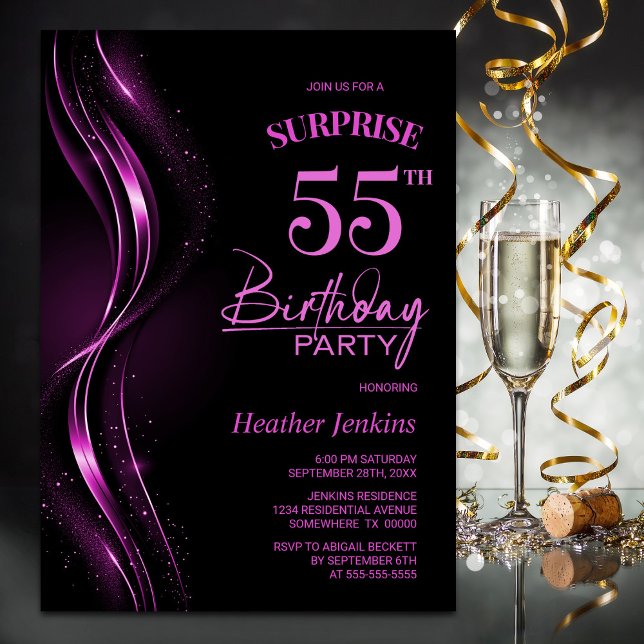 Surprise Black Pink 55th Birthday Party Invitation (Creator Uploaded)