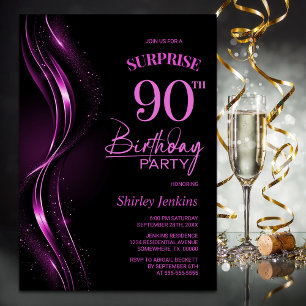 Surprise Black Pink 90th Birthday Party Invitation