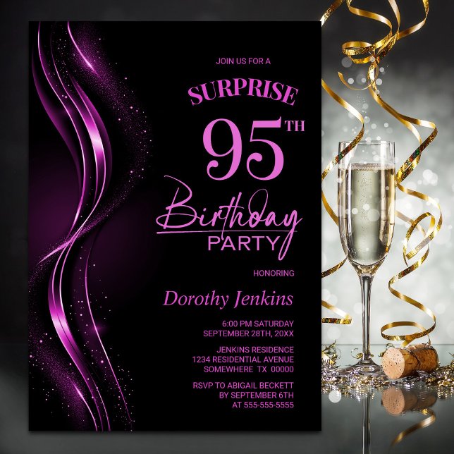 Surprise Black Pink 95th Birthday Party Invitation (Creator Uploaded)