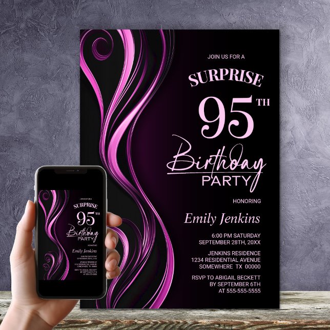 Surprise Black Pink 95th Birthday Party Invitation (Creator Uploaded)