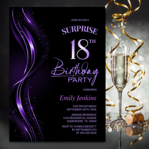 Surprise Black Purple 18th Birthday Party