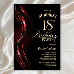 Surprise Black Red 18th Birthday Party Invitation<br><div class="desc">This modern black and red surprise 18th birthday invitation sets the perfect tone for a surprise party. Easily personalize your invitation with the guest of honor's name, party details, and venue information in just a few clicks. You will be able to create a night filled with love, laughter, and cherished...</div>