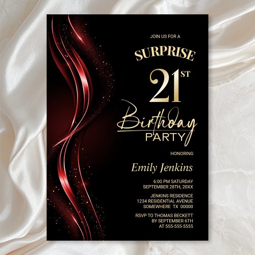 Surprise Black Red 21st Birthday Party