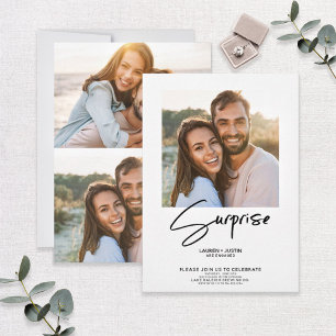 Surprise Black & White 3 Photo Engagement Party Invitation