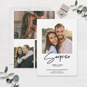 Surprise Black & White 4 Photo Engagement Party Invitation