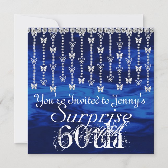 Surprise BLING  Birthday Butterfly BLUE Invitation (Front)