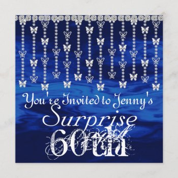Surprise Bling  Birthday Butterfly Blue Invitation by PersonalCustom at Zazzle