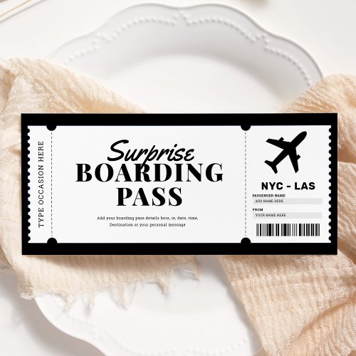 Surprise Boarding Pass Airplane Gift Ticket Invitation
