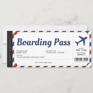 Surprise Boarding Pass Airplane Gift Ticket Invitation