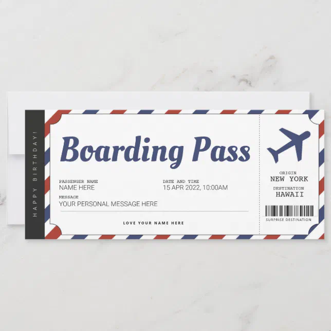 Surprise Boarding Pass Airplane Gift Ticket Invitation | Zazzle