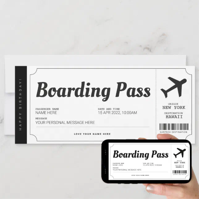 Surprise Boarding Pass Airplane Travel Ticket Invitation | Zazzle