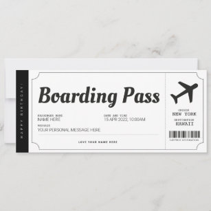 Surprise Boarding Pass Airplane Travel Ticket Invitation