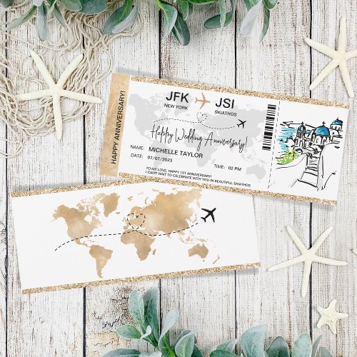 Surprise Boarding Pass Trip Ticket Greece Skiathos Invitation