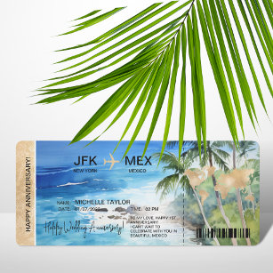 Surprise Boarding Pass Trip Ticket Palm Caribbean Invitation