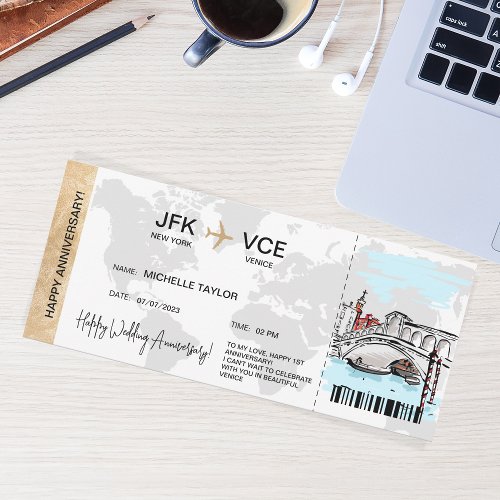 Surprise Boarding Pass Trip Ticket Venice  Invitation