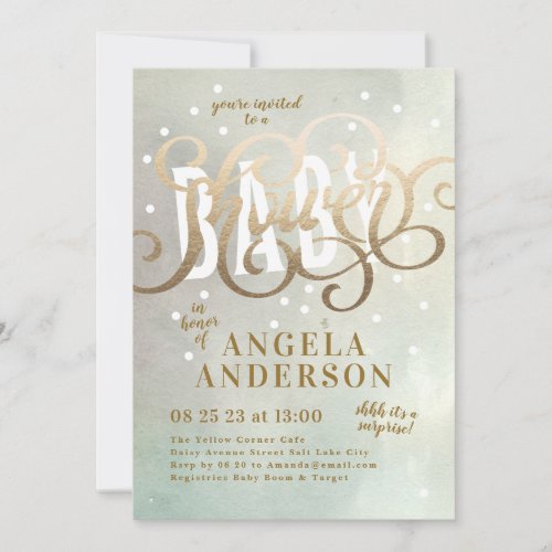 Surprise Boy Gold Foil Watercolor Baby Shower Invitation