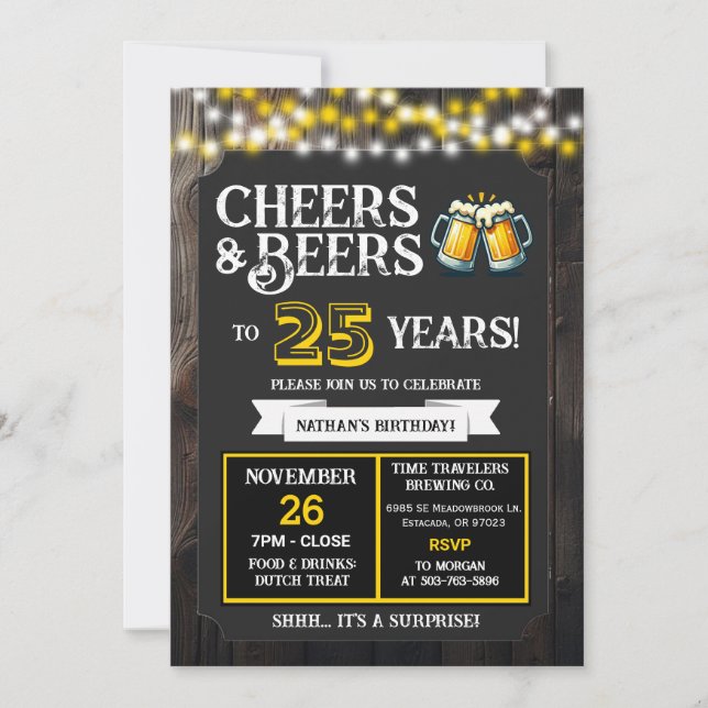 Surprise Brewery Cheers and Beers to 25 Years Invitation (Front)
