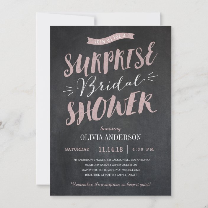 Surprise Bridal Shower Invitations Chalked