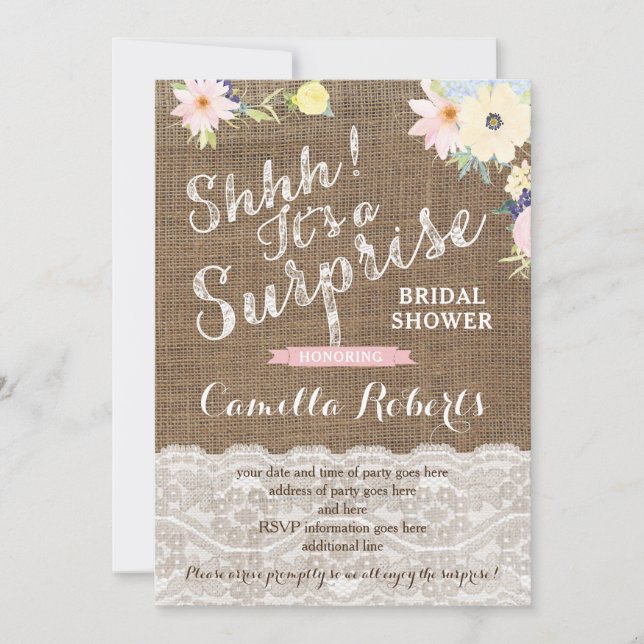 Surprise Bridal Shower or Party Invitation Cards (Front)