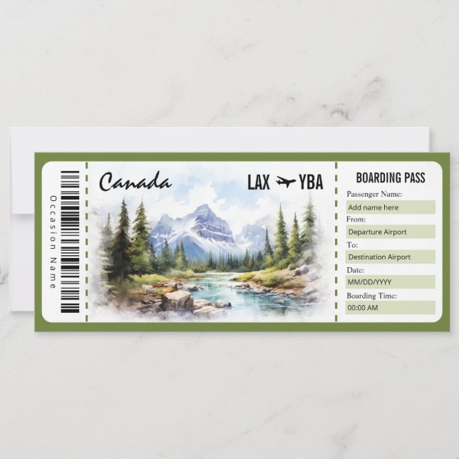 Surprise Canada Boarding Pass Gift Certificate Invitation (Front)