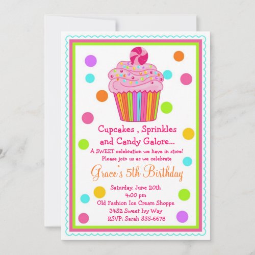 Surprise  Candy Cupcake Birthday Invitation