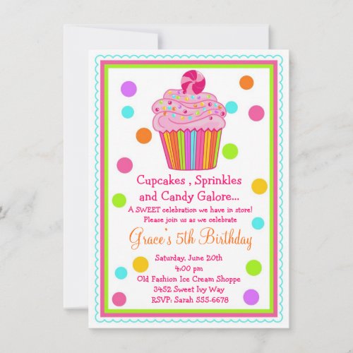 Surprise  Candy Cupcake Birthday Invitation