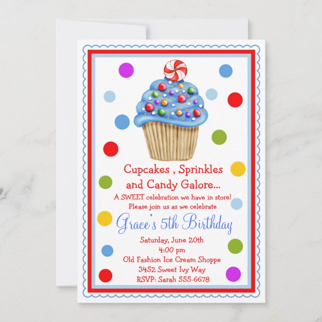 Surprise  Candy Cupcake Birthday Invitation (Front)